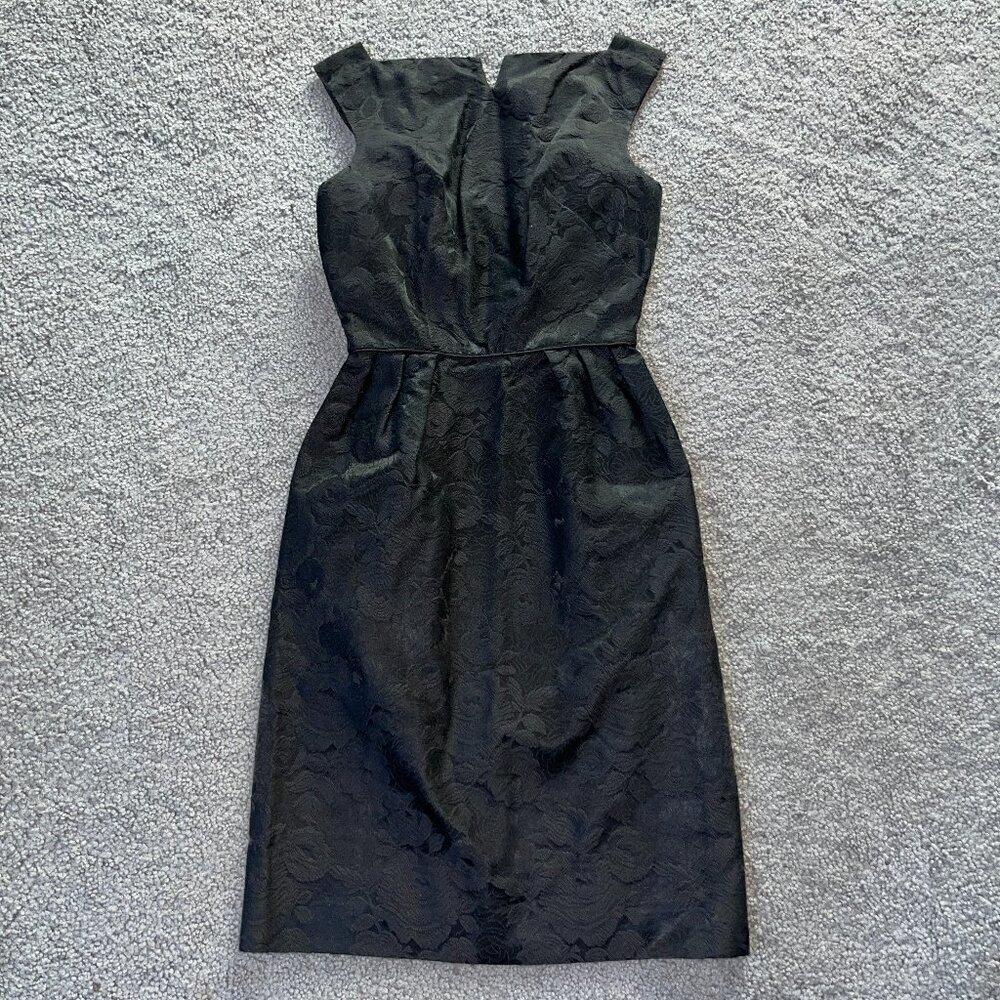 VINTAGE RETRO PIXIE OF CALIFORNIA FEMININE 60's BLACK BROCADE COCKTAIL DRESS - S